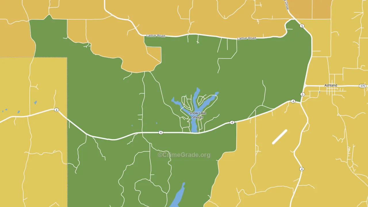 Snow Lake Shores, MS Map of Vehicle Theft Rates