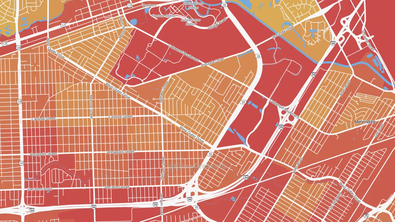 Snow Woods, Dearborn, MI Map of Vehicle Theft Rates