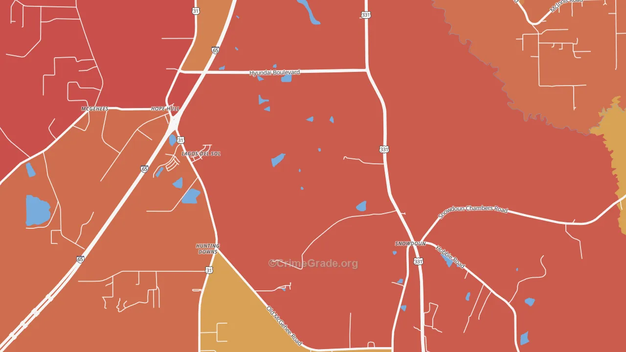 Snowdoun, AL Map of Vehicle Theft Rates