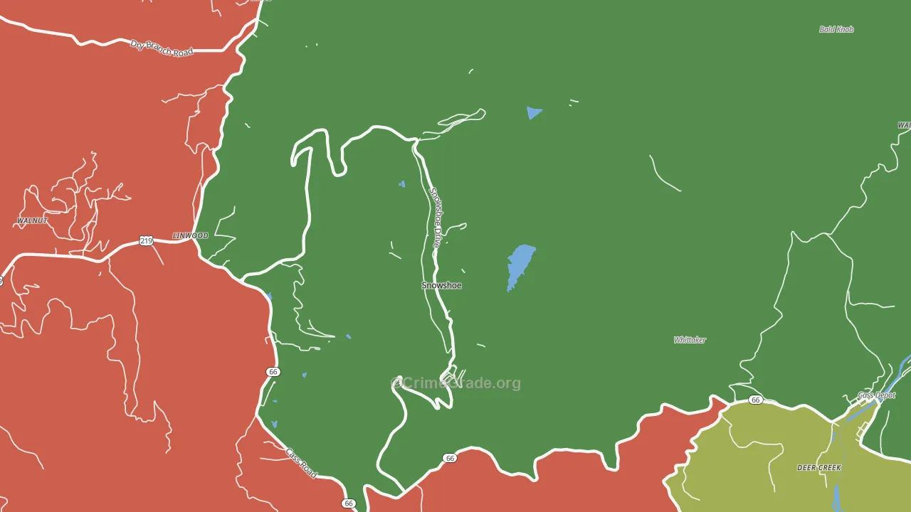 Snowshoe, WV Map of Vehicle Theft Rates