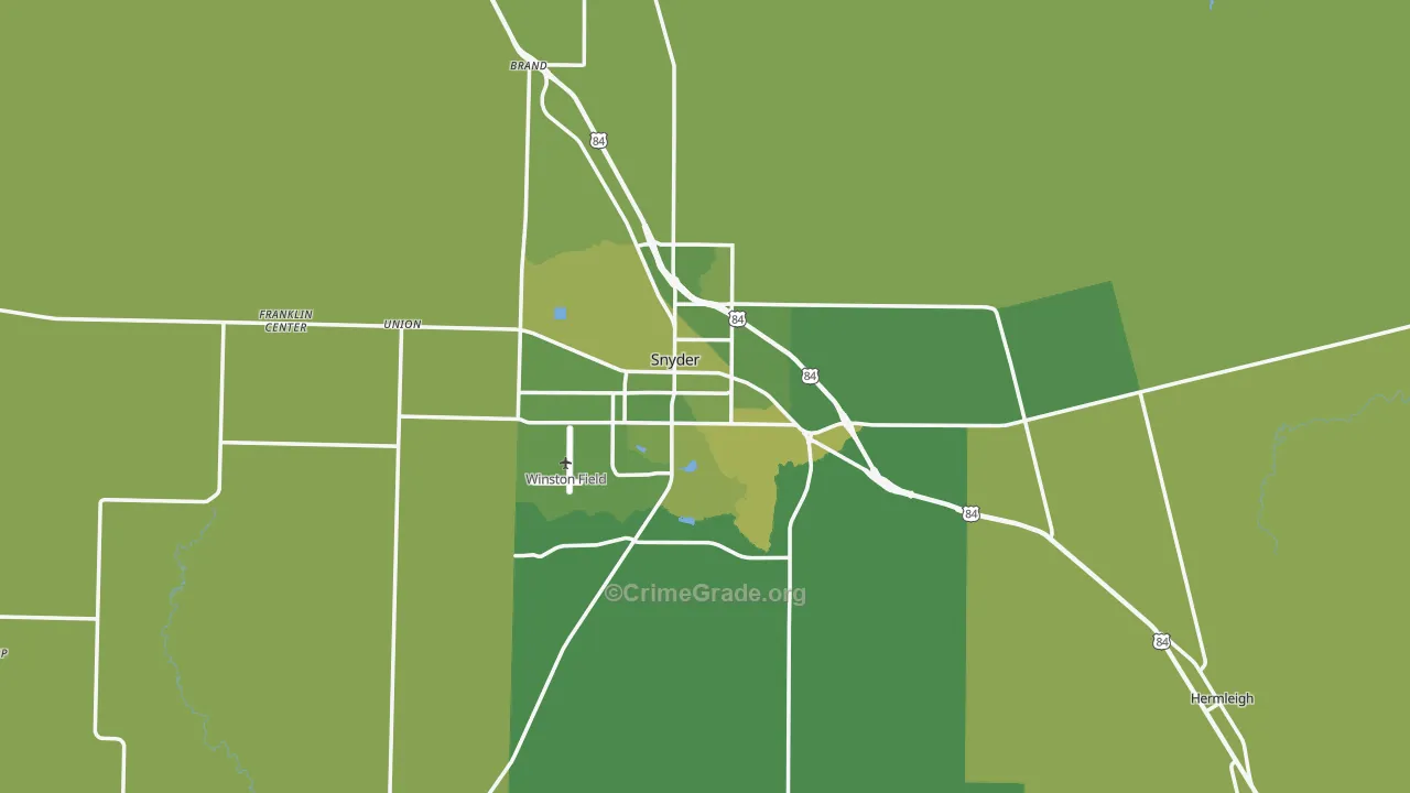 Snyder, TX Map of Vehicle Theft Rates