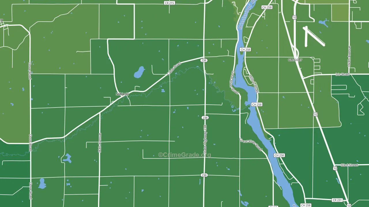 Sobieski, MN Map of Vehicle Theft Rates