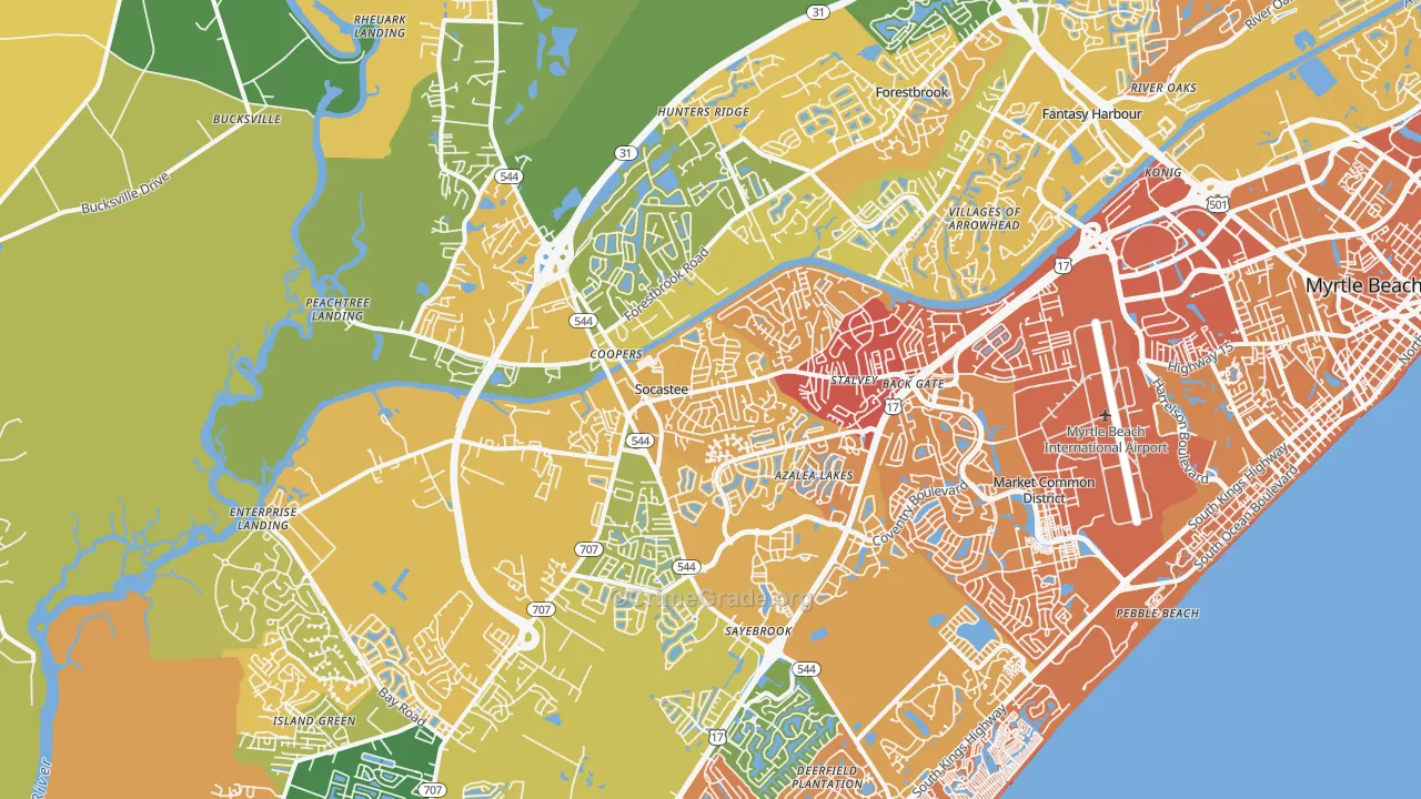 Socastee, SC Map of Vehicle Theft Rates