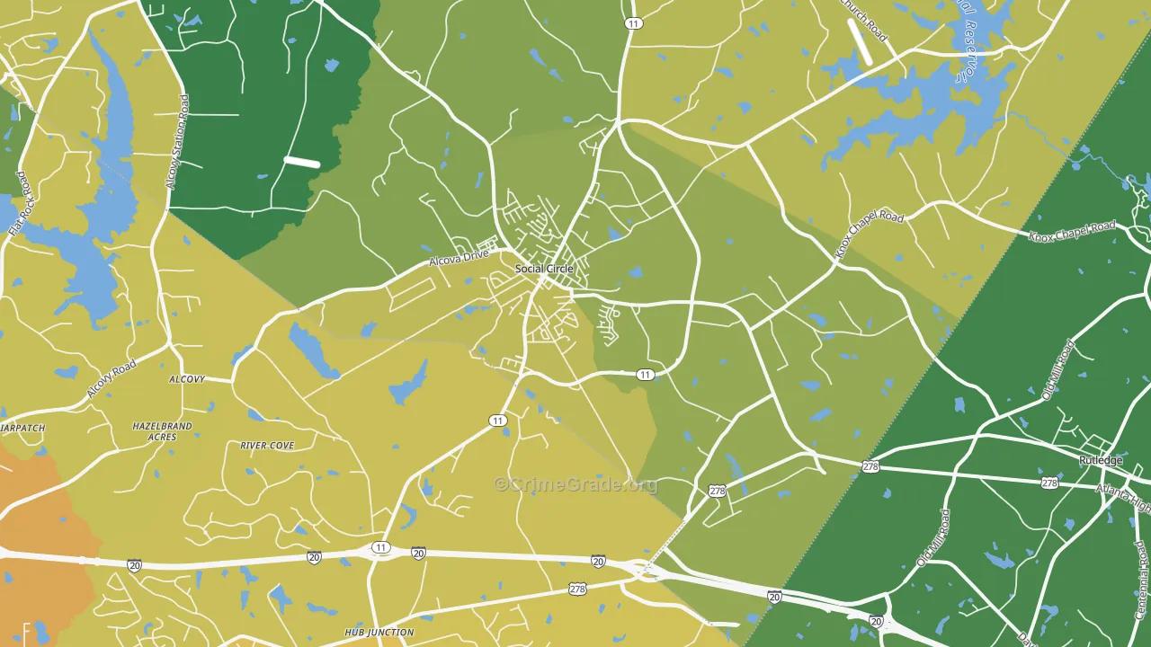 Social Circle, GA Map of Vehicle Theft Rates