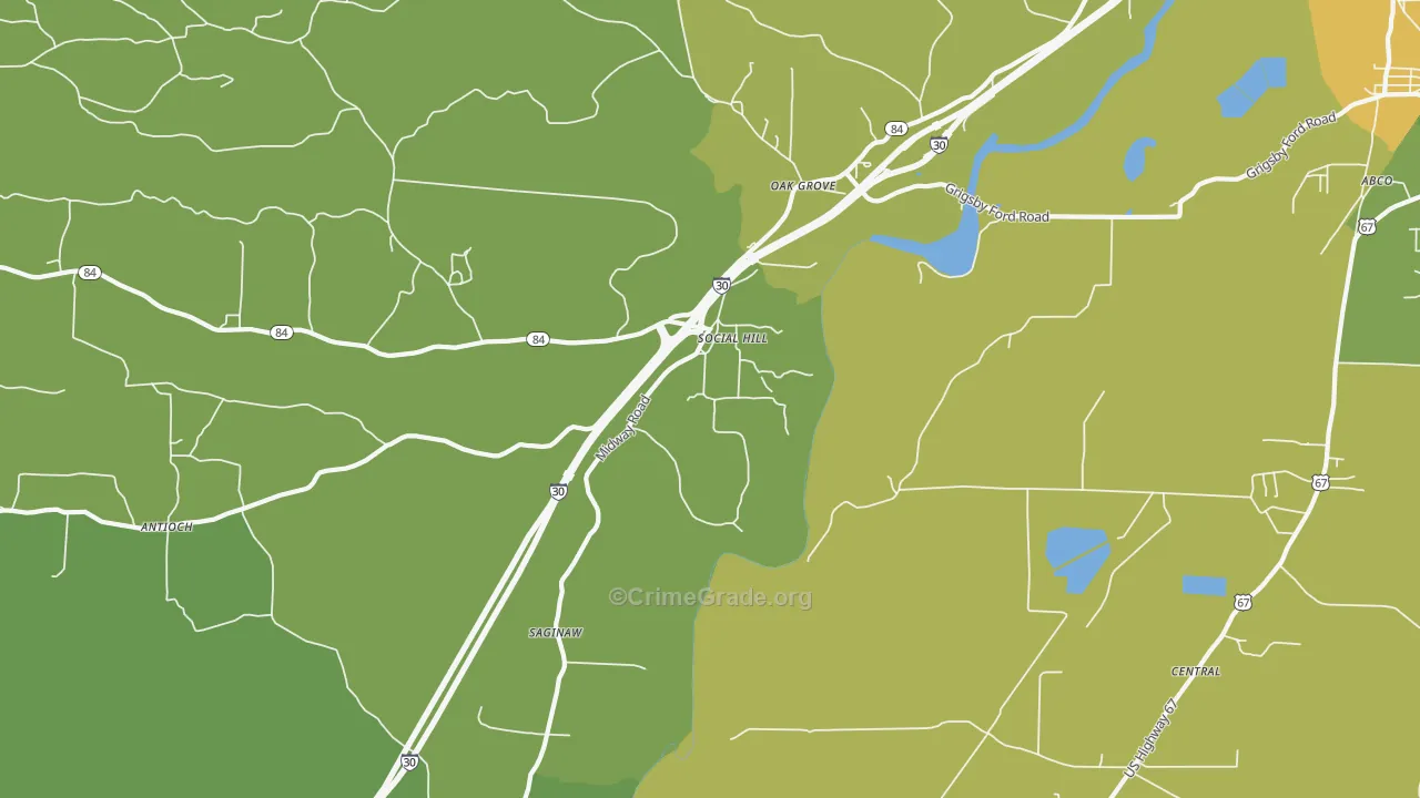 Social Hill, AR Map of Vehicle Theft Rates