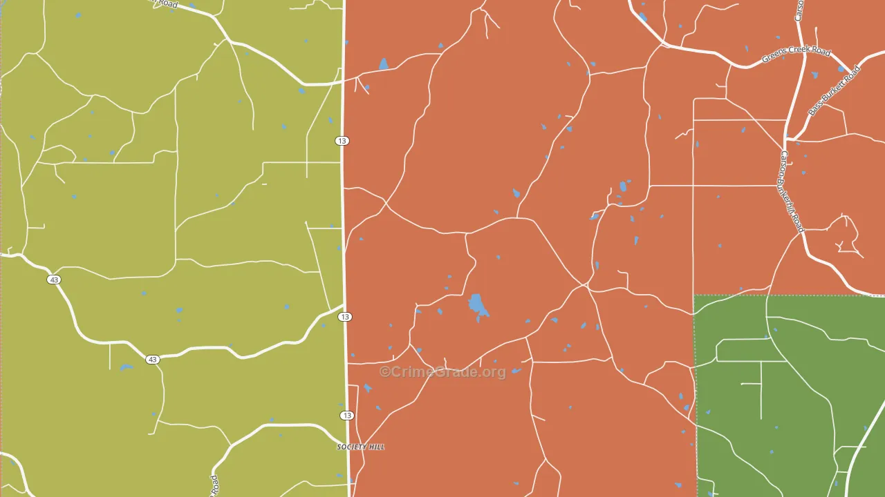 Society Hill, MS Map of Vehicle Theft Rates