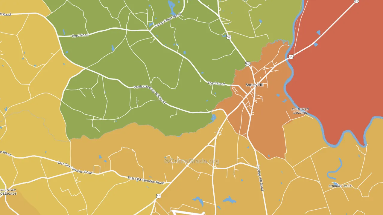 Society Hill, SC Map of Vehicle Theft Rates