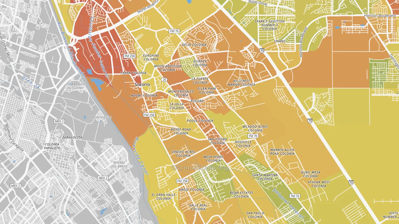 Socorro, TX Map of Vehicle Theft Rates