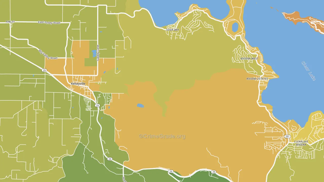 Soda Bay, CA Map of Vehicle Theft Rates