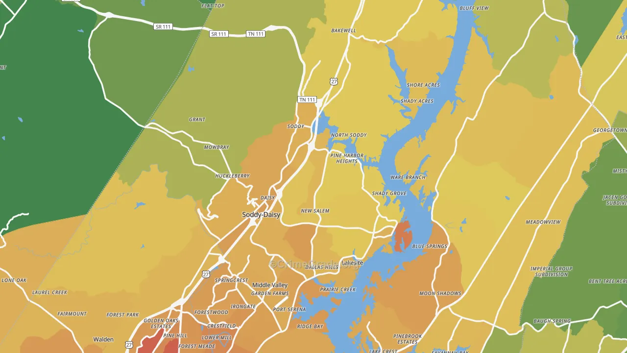Soddy-Daisy, TN Map of Vehicle Theft Rates