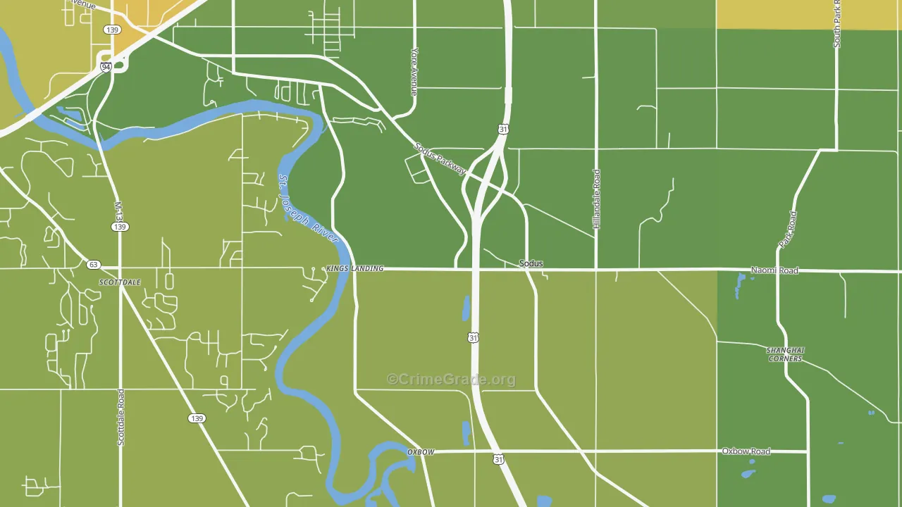 Sodus, MI Map of Vehicle Theft Rates