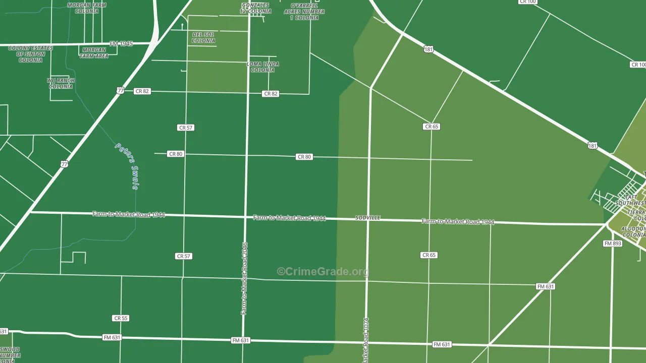 Sodville, TX Map of Vehicle Theft Rates