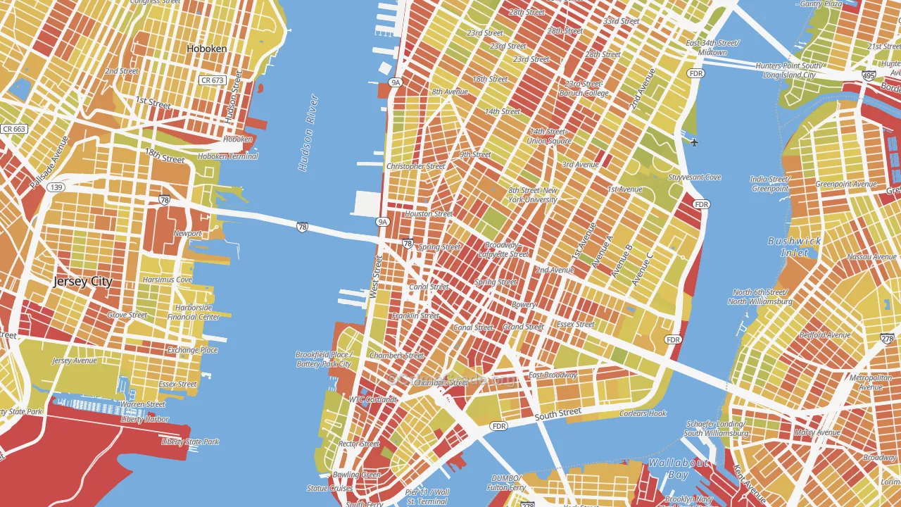 Soho, Manhattan, NY Map of Vehicle Theft Rates