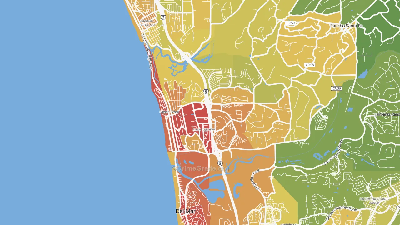 Solana Beach, CA Map of Vehicle Theft Rates