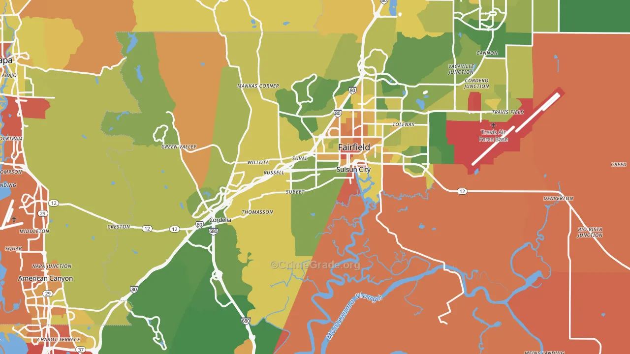 Solano County, CA Map of Vehicle Theft Rates