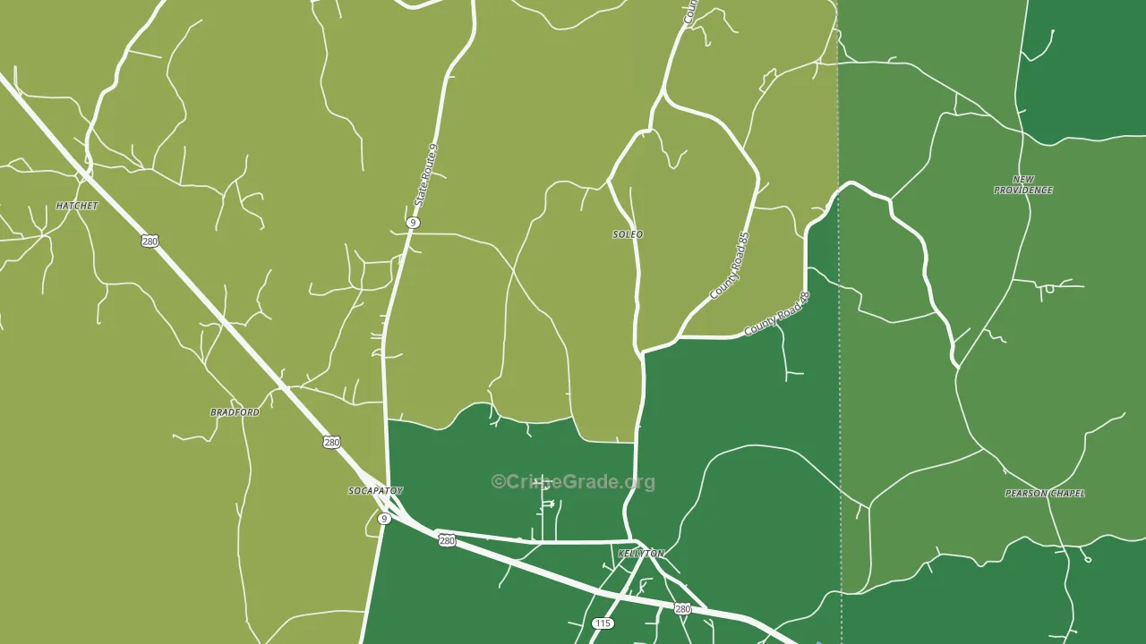 Soleo, AL Map of Vehicle Theft Rates