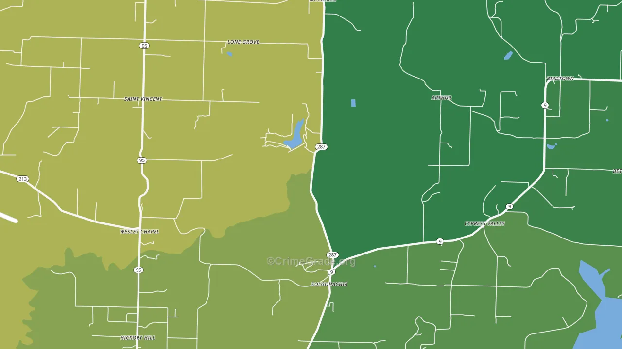 Solgohachia, AR Map of Vehicle Theft Rates