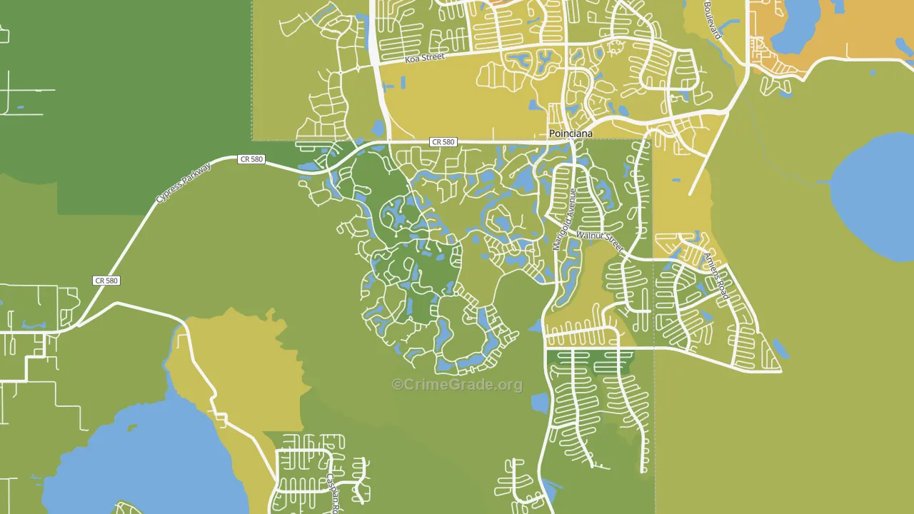 Solivita, Poinciana, FL Map of Vehicle Theft Rates