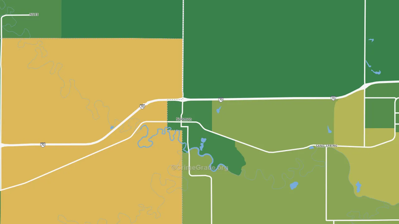 Solomon, KS Map of Vehicle Theft Rates
