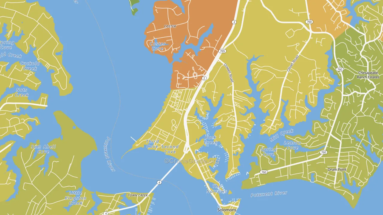 Solomons, MD Map of Vehicle Theft Rates