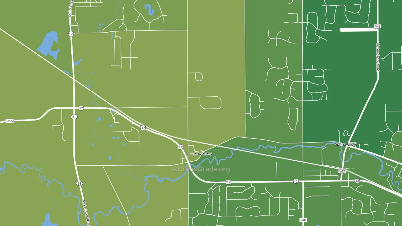 Solon Mills, IL Map of Vehicle Theft Rates