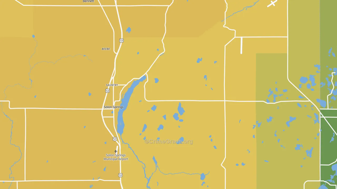 Solon Springs, WI Map of Vehicle Theft Rates
