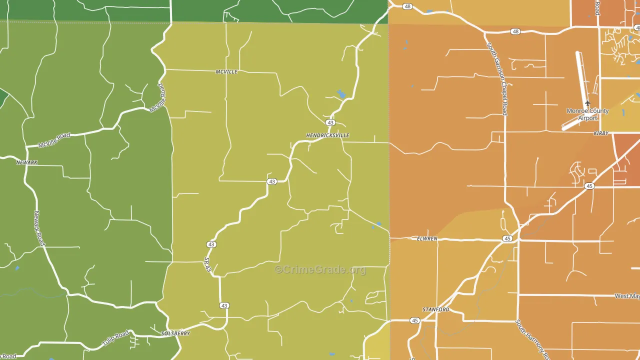 Solsberry, IN Map of Vehicle Theft Rates