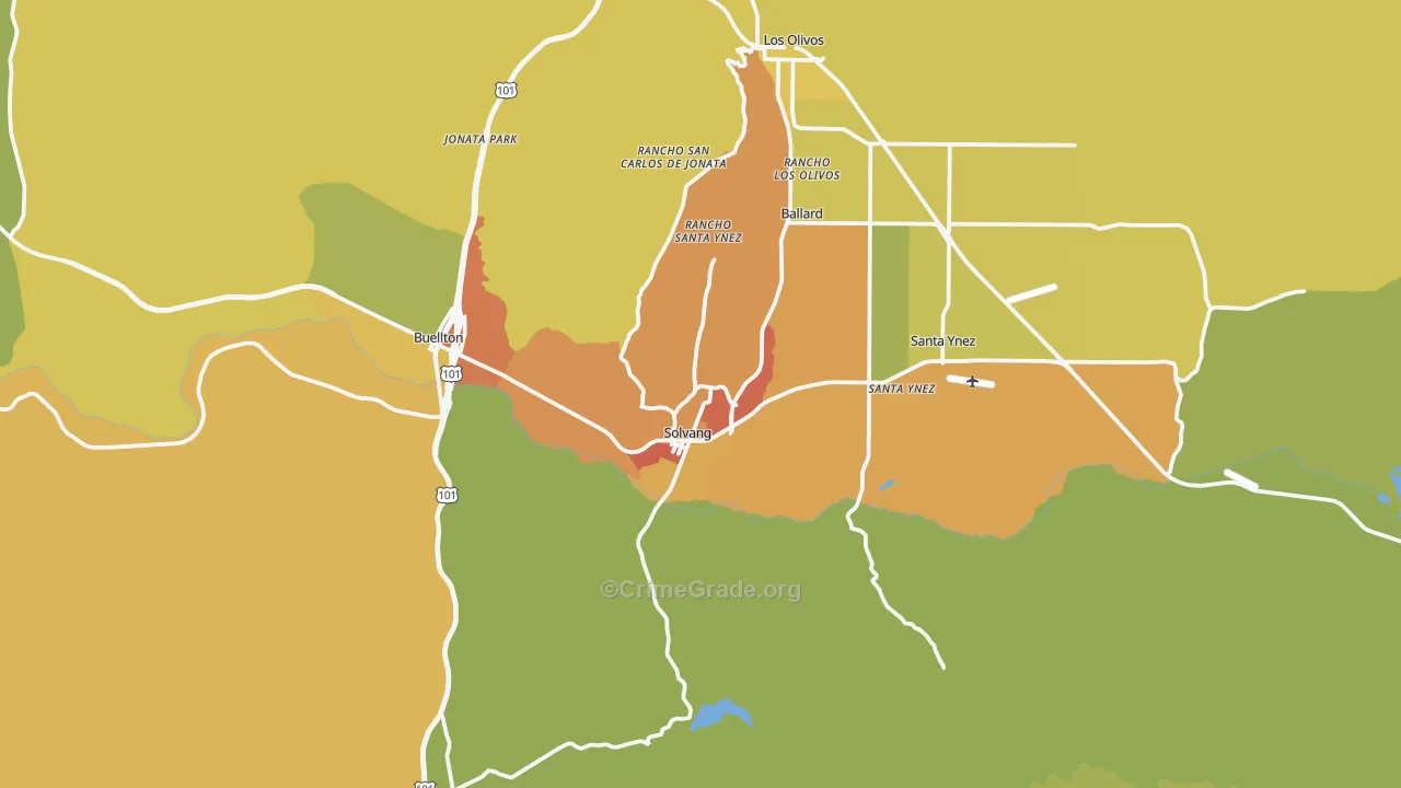Solvang, CA Map of Vehicle Theft Rates