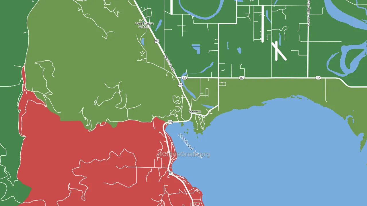 Somers, MT Map of Vehicle Theft Rates