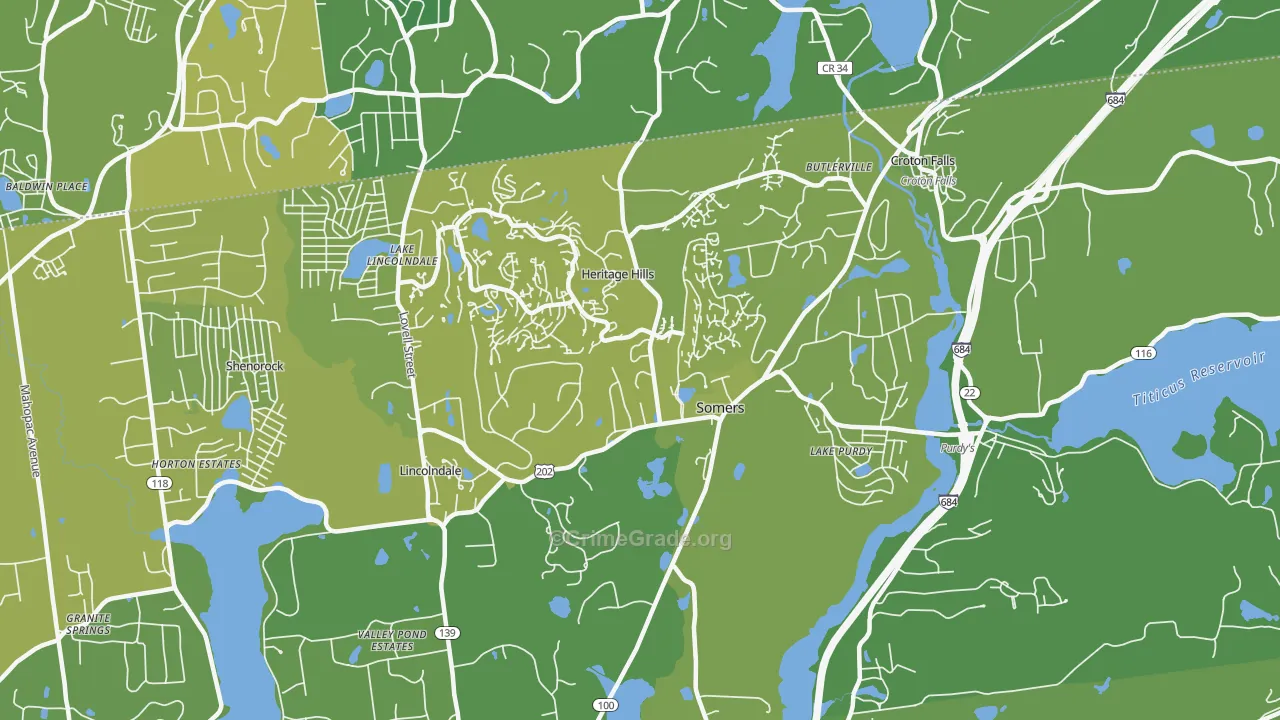 Somers, NY Map of Vehicle Theft Rates