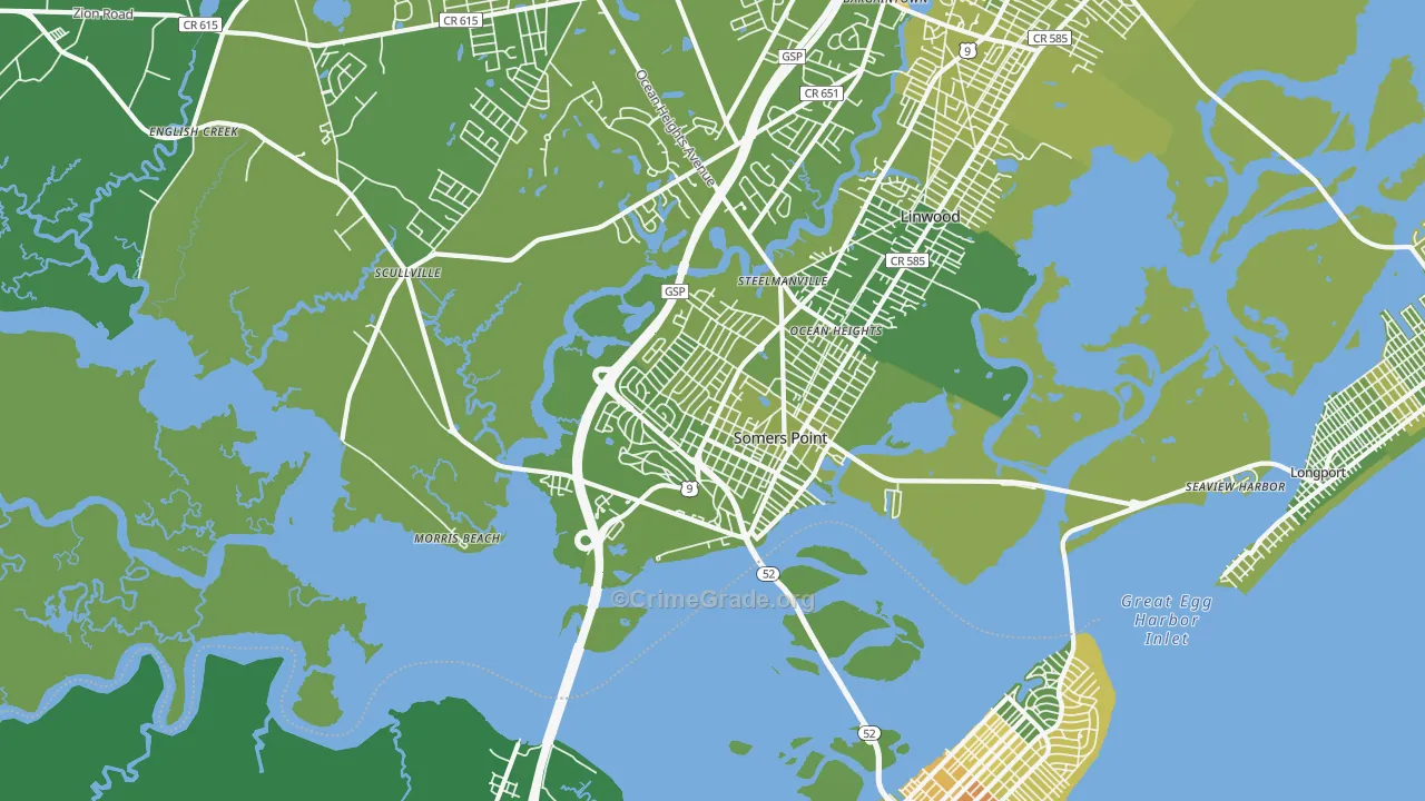 Somers Point, NJ Map of Vehicle Theft Rates