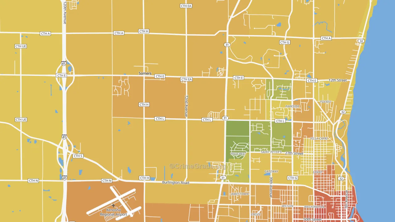 Somers, WI Map of Vehicle Theft Rates
