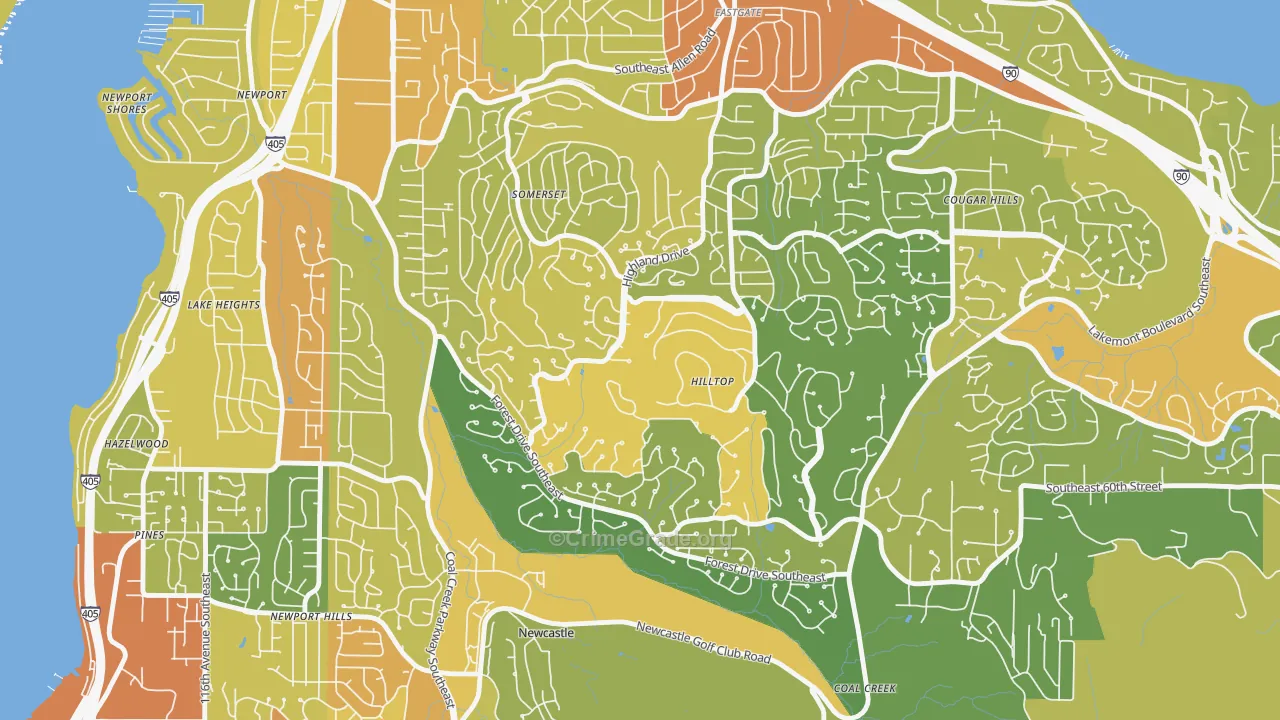 Somerset, Bellevue, WA Map of Vehicle Theft Rates