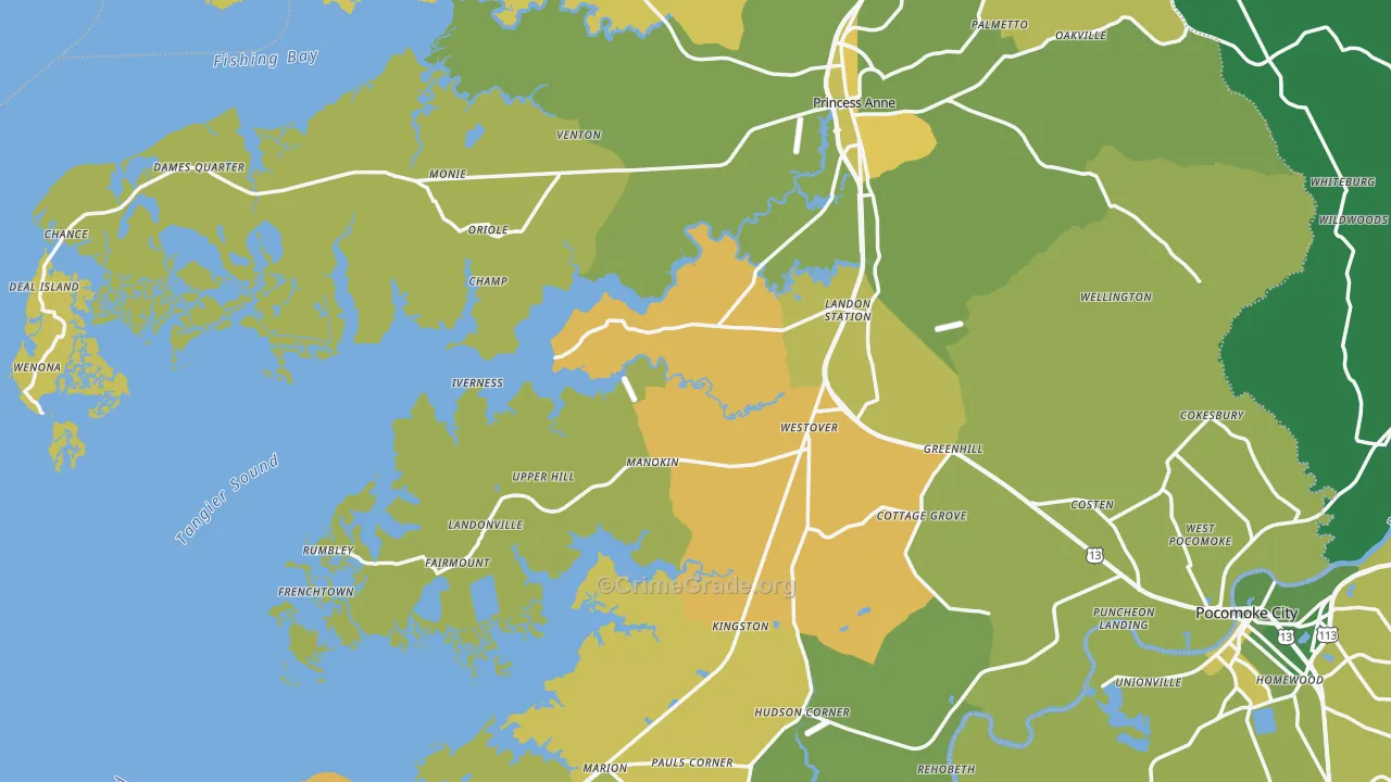 Somerset County, MD Map of Vehicle Theft Rates