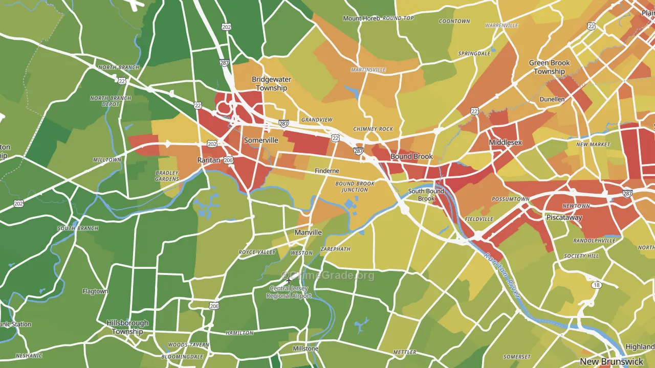 Somerset County, NJ Map of Vehicle Theft Rates