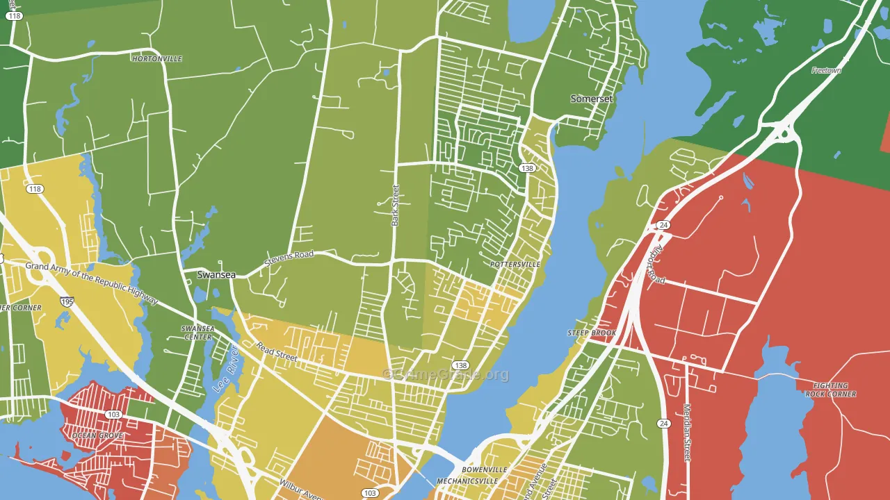 Somerset, MA Map of Vehicle Theft Rates