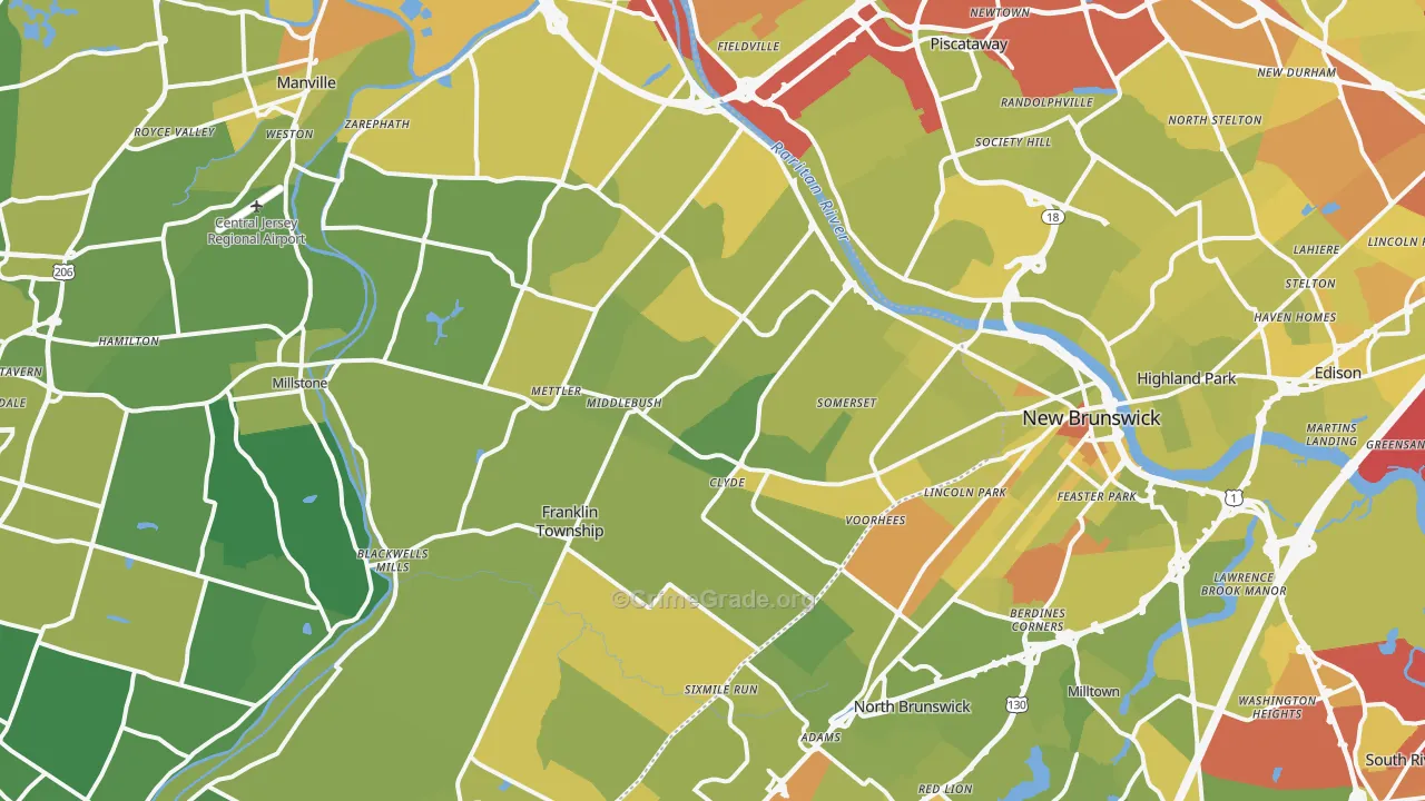 Somerset, NJ Map of Vehicle Theft Rates