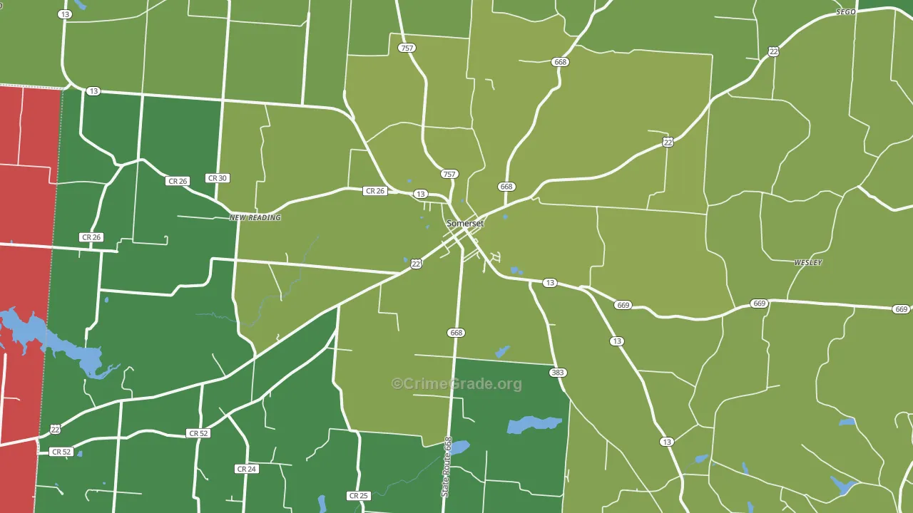 Somerset, OH Map of Vehicle Theft Rates