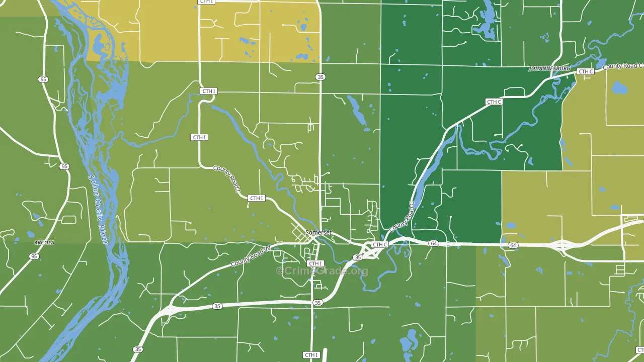 Somerset, WI Map of Vehicle Theft Rates