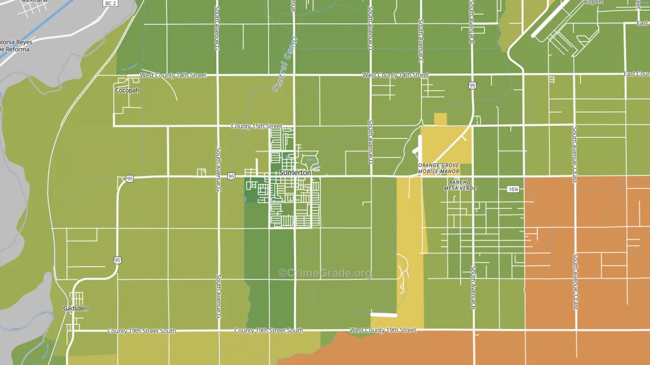 Somerton, AZ Map of Vehicle Theft Rates