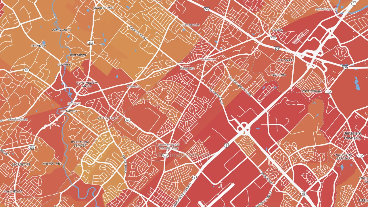Somerton, Philadelphia, PA Map of Vehicle Theft Rates