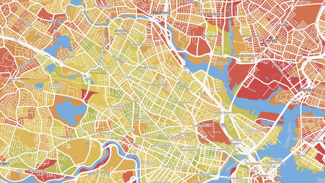 Somerville, MA Map of Vehicle Theft Rates