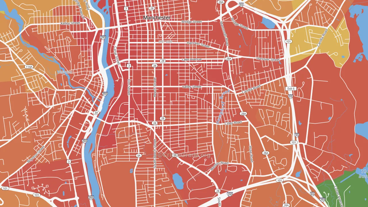 Somerville, Manchester, NH Map of Vehicle Theft Rates