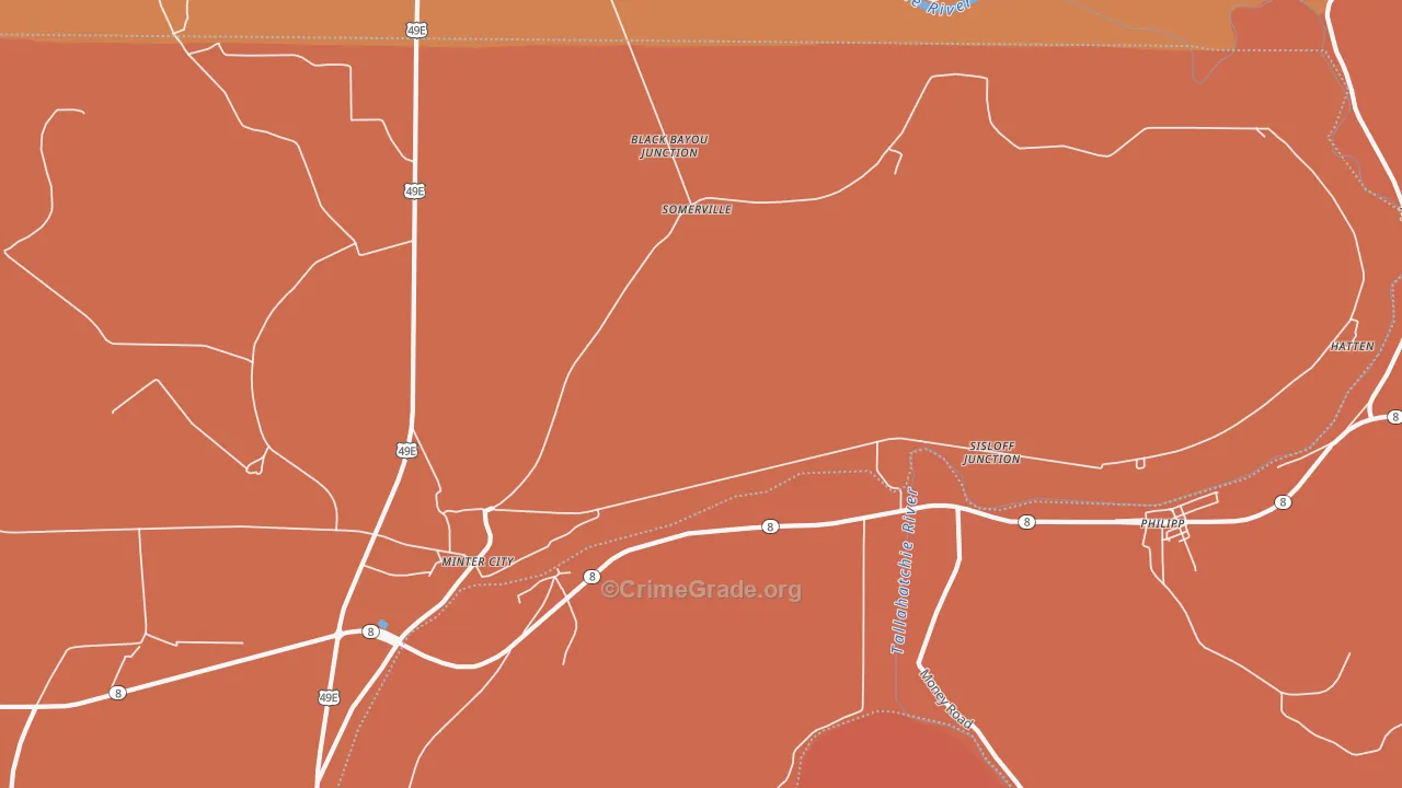 Somerville, MS Map of Vehicle Theft Rates