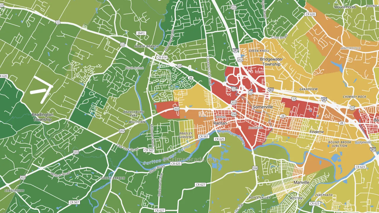 Somerville, NJ Map of Vehicle Theft Rates