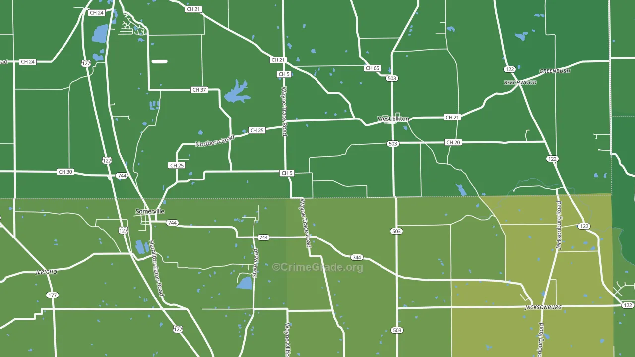 Somerville, OH Map of Vehicle Theft Rates