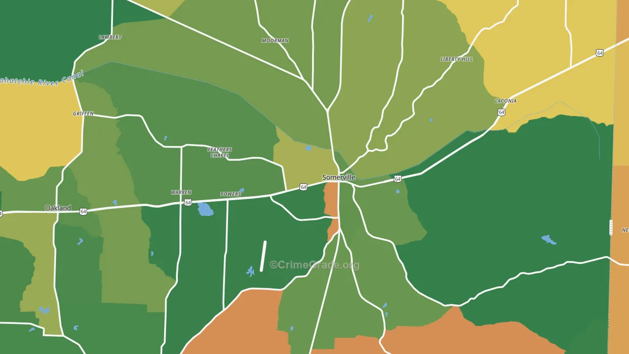 Somerville, TN Map of Vehicle Theft Rates