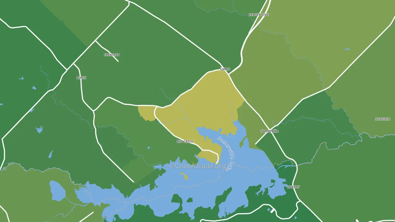 Somerville, TX Map of Vehicle Theft Rates