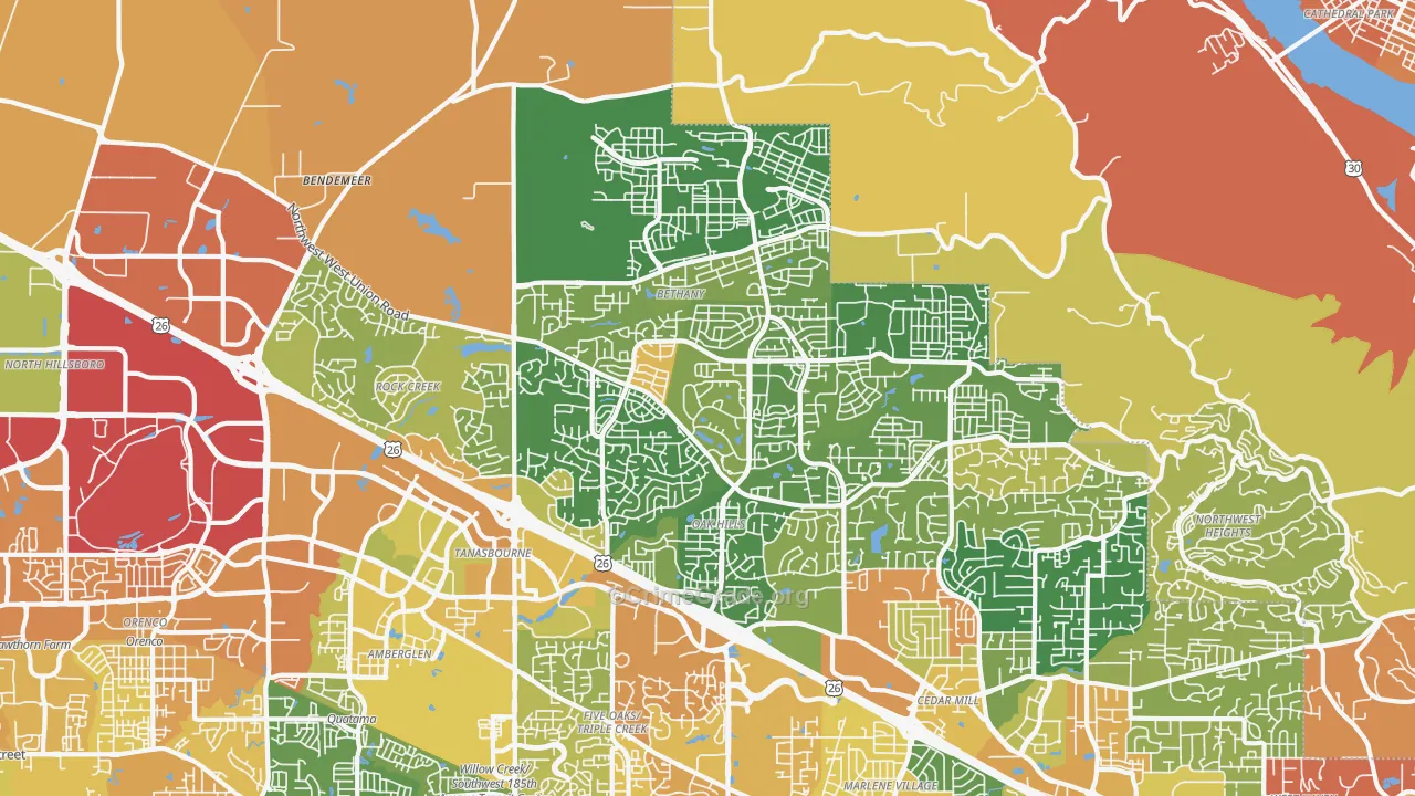 Sommerset West-Elmonica North, Bethany, OR Map of Vehicle Theft Rates