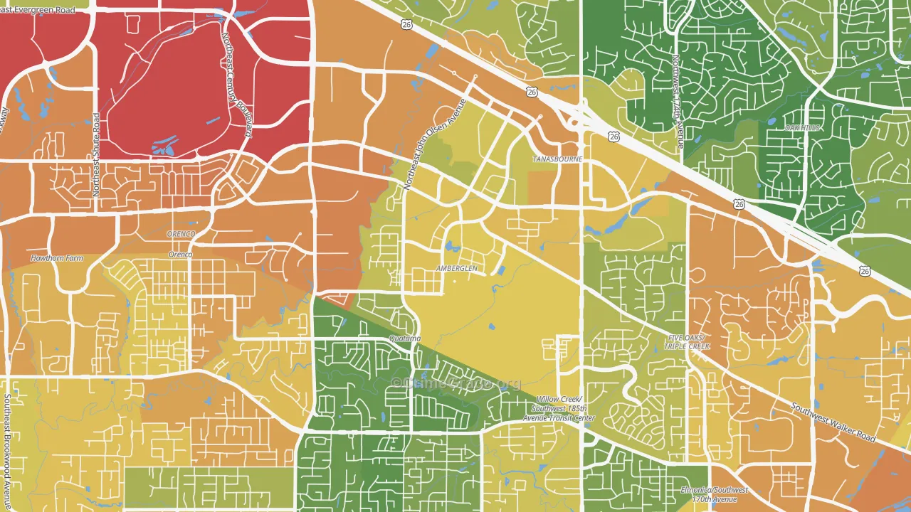 Sommerset West-Elmonica South, Hillsboro, OR Map of Vehicle Theft Rates